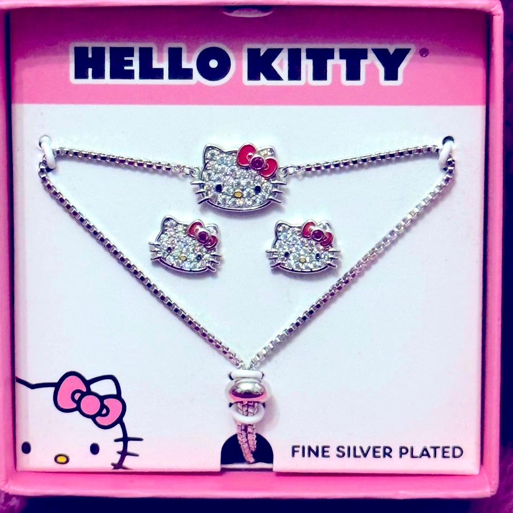 Hello Kitty Fine Silver Plated Bracelet And Earring Set! New With Tags!